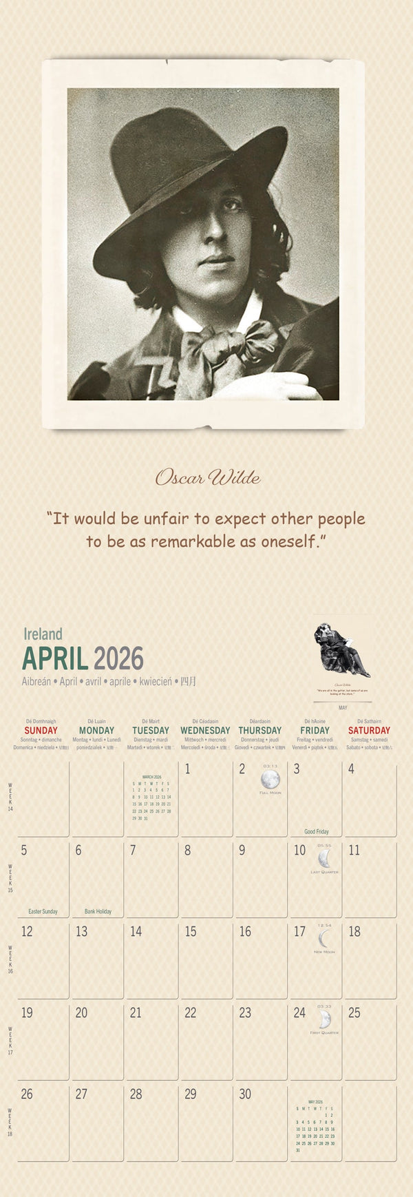 Slim Oscar Wilde Calendar 2026