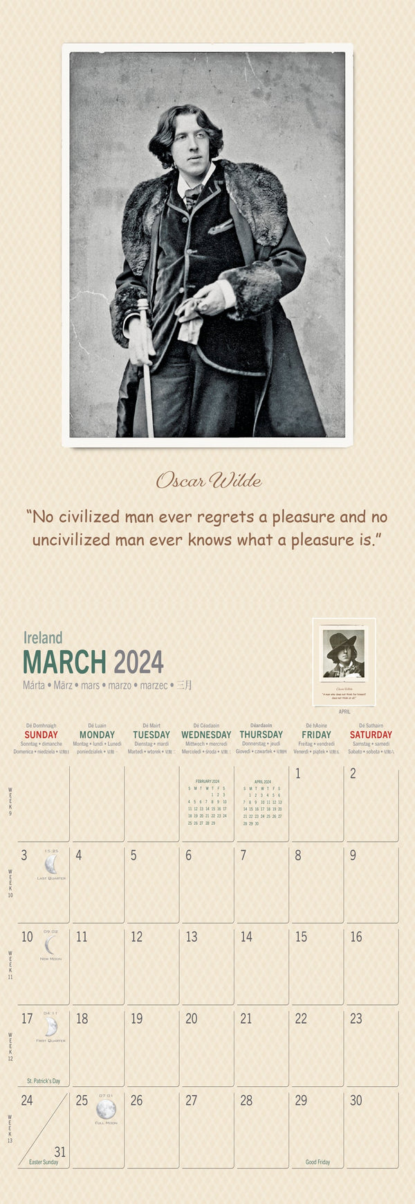 Slim Oscar Wilde Calendar 2024